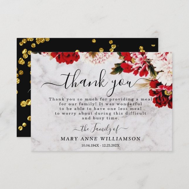 Cartões de agradecimentos de Comida Funeral da Blu (Frente/Verso)