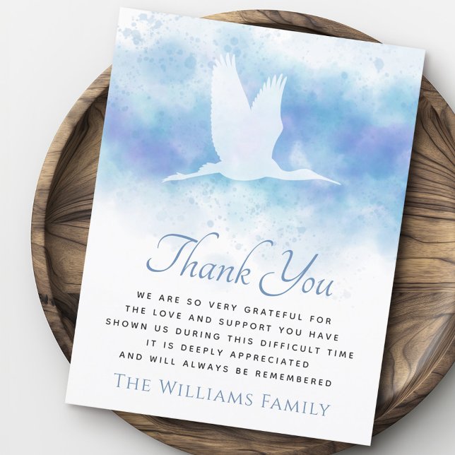Cartões de agradecimentos de compaixão fúnebre voa (Flying crane funeral sympathy thank you card)