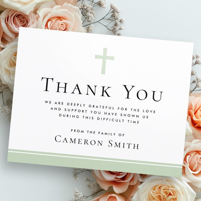 Cartões de agradecimentos de compaixão por funeral (Sage green cross funeral sympathy thank you card)
