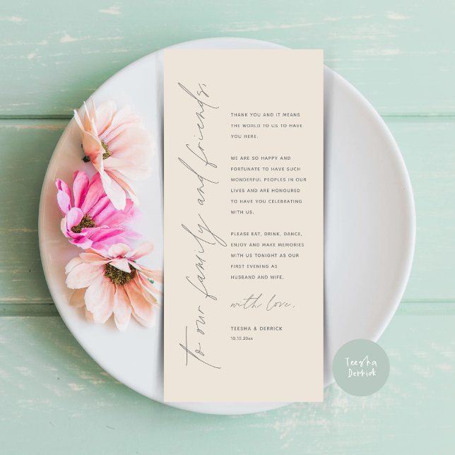 Cartões de agradecimentos de Configuração de Local (Minimalist Wedding Place Setting Thank You Dinner Card, in Classy Cream dark grey)
