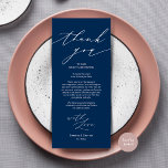 Cartões de agradecimentos de Configuração de Local<br><div class="desc">Este é o guião moderno minimalista, no tema preto e branco, lugar jante do casamento, definindo o Marinho Azul Obrigado Cartões. Compartilhe o amor e mostre seu apreço aos seus convidados, quando eles sentarem em seu assento e lerem esse obrigado encantador personalizado que você coloca com o cartão de ajuste....</div>
