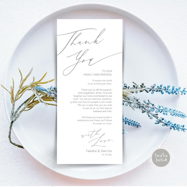 Cartões de agradecimentos de Configuração de Local (Wedding Dinner Place Setting Thank You Card, Modern Minimalist, in Grey)