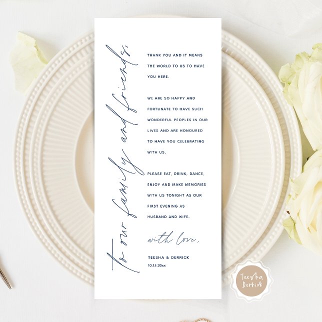 Cartões de agradecimentos de Configuração de Local (Modern Minimalist Wedding Place Setting Thank You Card for Your Wedding Dinner Party, Navy Blue)