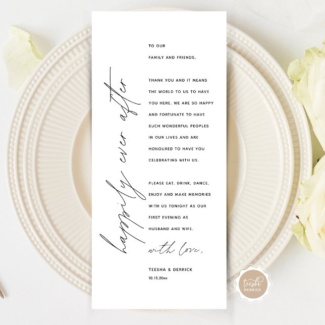 Cartões de agradecimentos de Configuração de Local (Wedding Happily Ever After Dinner Place Setting Thank You Card, in Modern Minimalist Script Themed)