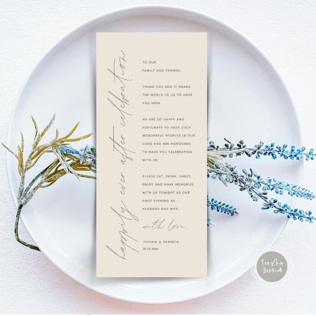 Cartões de agradecimentos de Configuração de Local (Happily Ever After Celebration, Wedding Place Setting Thank You Card, Minimalist, Dark Grey Cream)