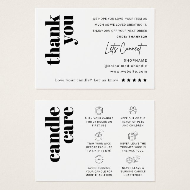 Cartões de agradecimentos de cuidado com velas (Frente & Verso)