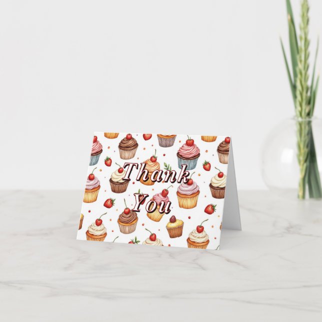 Cartões de agradecimentos de cupcakes e morangos (Frente)