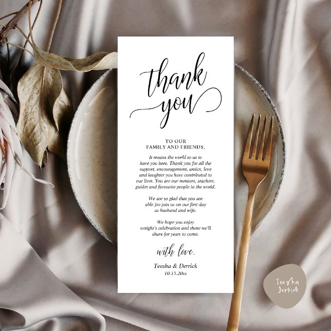 Cartões de agradecimentos de Definição de Local de (Modern Classy Wedding Dinner Thank You Card Reception brunch lunch in Black White)