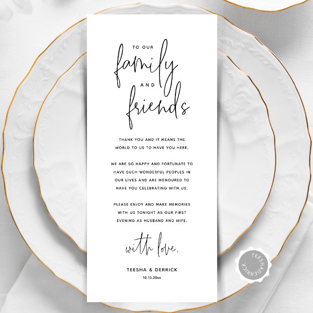 Cartões de agradecimentos de Definição de Local de (Modern Minimalist Wedding Place Setting Thank You Card, Dinner Place Decor, Online Editable)