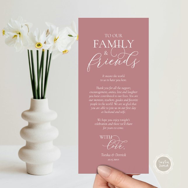 Cartões de agradecimentos de Definição de Local de (Wedding Place Setting Thank You Card, Romantic Script, Dusty Rose Pink.)