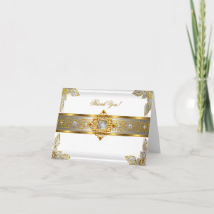 Cartões de agradecimentos de elite, branco, Dourad