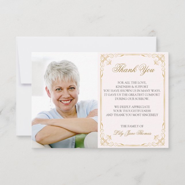 Cartões de agradecimentos de espiral Dourado da Vi (Frente)