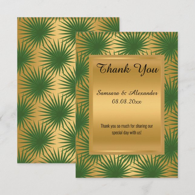 Cartões de agradecimentos DE FERN VERDE METÁLICO D (Frente/Verso)