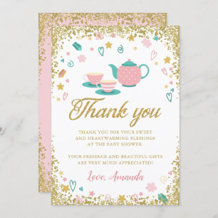 Cartões de agradecimentos de festa do chá com bril