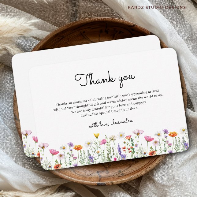 Cartões de agradecimentos de flor selvagem Chá de  (Thanks Card shown in 3.5 x 5 inches with rounded corners. Personalize, choose size and corner style.)