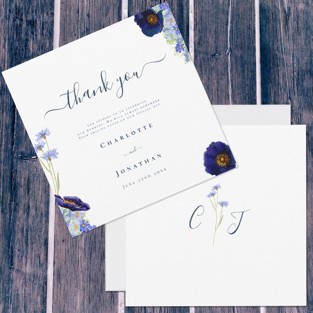Cartões de agradecimentos de flor selvagem legante (Unique wedding thank you card with wildflower watercolor art by artist Catherine Sweetman )