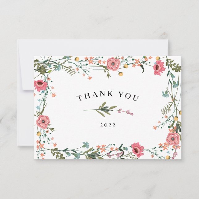 Cartões de agradecimentos de flor selvagem rosa (Frente)