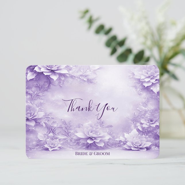 Cartões de agradecimentos de Flores Brancas Roxas (Em pé/Frente)