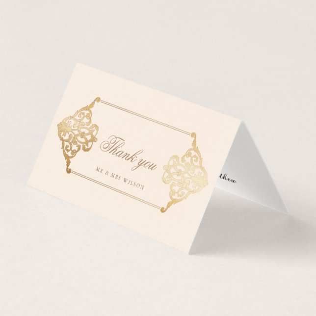 Cartões de agradecimentos de folha de ouro falso e (Frente)