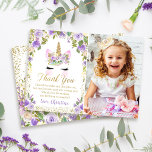 Cartões de agradecimentos de Foto de Aniversário d<br><div class="desc">Cartões de agradecimentos de Foto de Aniversário do Unicórn Dourado</div>