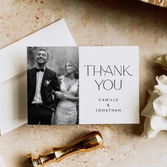 Cartões de agradecimentos de Foto de Casamento Mín (Elegant Simple Photo Wedding Thank you card)