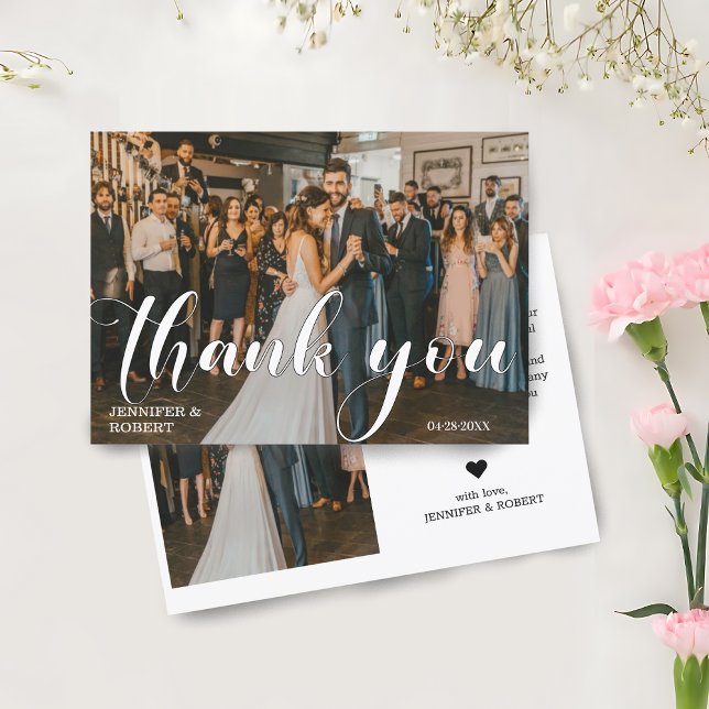 Cartões de agradecimentos de Foto de Casamento Min (Modern Minimalist Wedding Photo Thank You Card)