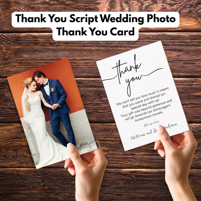 Cartões de agradecimentos De Foto De Casamento Mui (Thank You Script Wedding Photo Thank You Card)