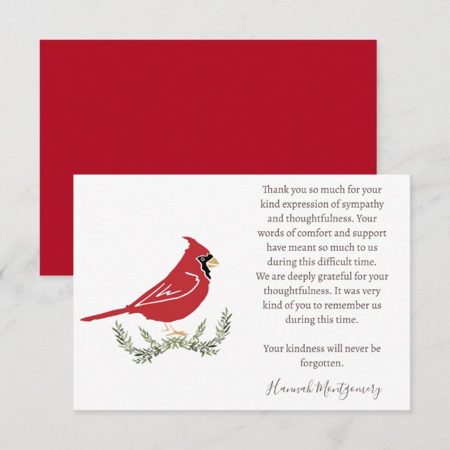 Cartões de agradecimentos de Foto Funeral Cardeal, (Frente/Verso)