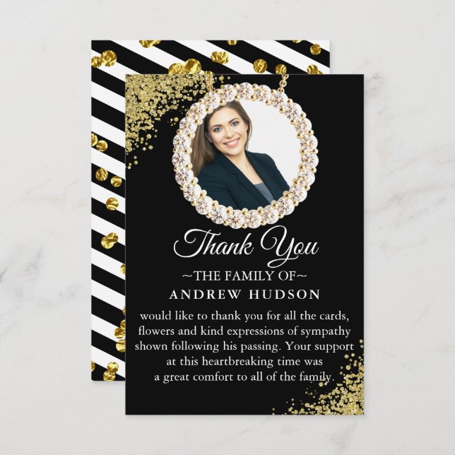 Cartões de agradecimentos de Foto Funeral Elegante (Frente/Verso)