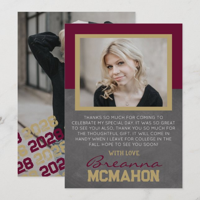 Cartões de agradecimentos de Foto para Graduação e (Frente/Verso)