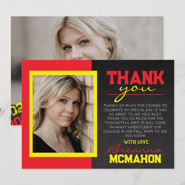 Cartões de agradecimentos de Foto para Graduação V (Frente/Verso)