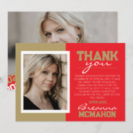 Cartões de agradecimentos de Foto Red & Dourado Gr