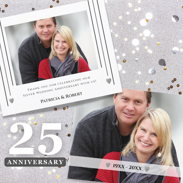Cartões de agradecimentos de Fotografia do 25 de O (Cherish 25 years of joy! Customize affordable Thank You cards with two pictures .)