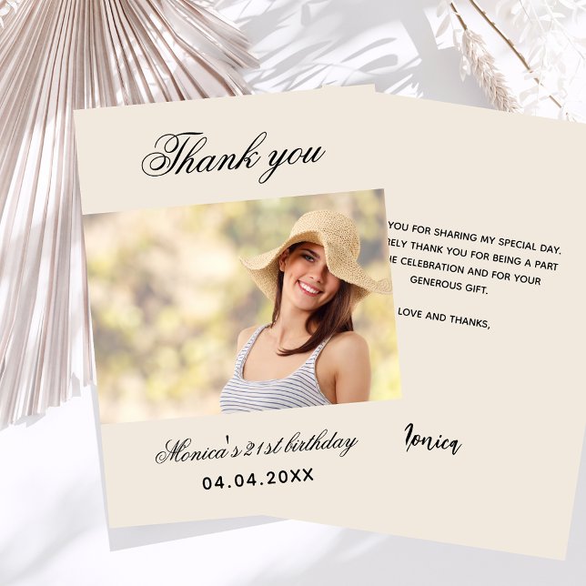Cartões de agradecimentos de fotos bege de anivers (Criador carregado)