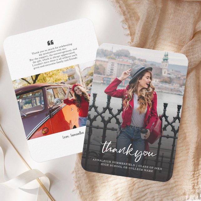 Cartões de agradecimentos de Fotos de Formando par (Graduation 2025 Grad Photos Thank You Card)