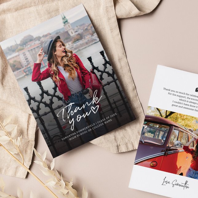 Cartões de agradecimentos de fotos do Formando Gra (Graduation Party Grad Photos Thank You Card)