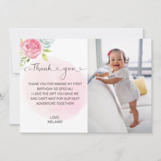 Cartões de agradecimentos de fotos do primeiro ani (Frente)