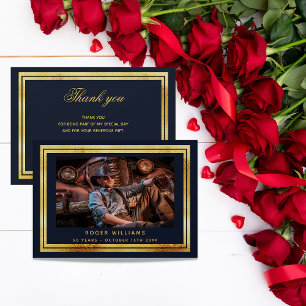 cartões de agradecimentos de fotos ouro azul marin