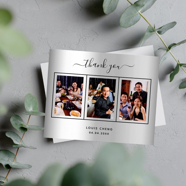 Cartões de agradecimentos de fotos prata de aniver (Criador carregado)
