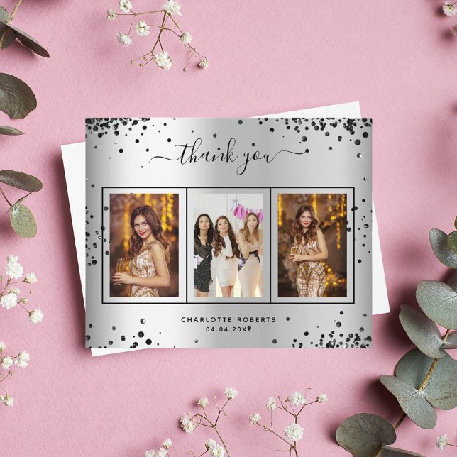 Cartões de agradecimentos de fotos preto de prata  (Criador carregado)