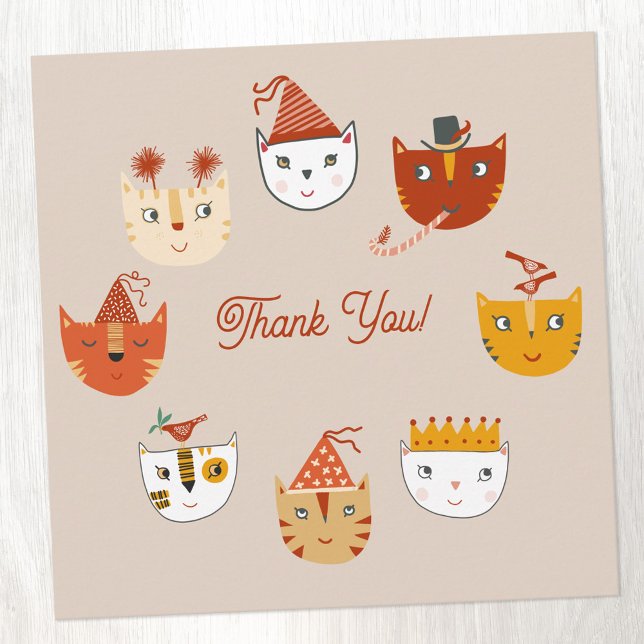 Cartões de agradecimentos de gatos de festa divert (Fun party cat themed thank you card)