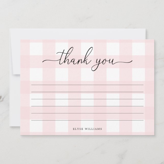 Cartões de agradecimentos de Gingham Rosa (Frente)