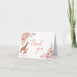 Cartões de agradecimentos de Girafa Floral Rosa
