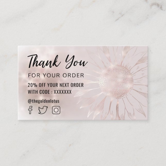 cartões de agradecimentos de girassol (Frente)