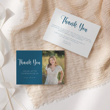 Cartões de agradecimentos de Graduação Branco Azul