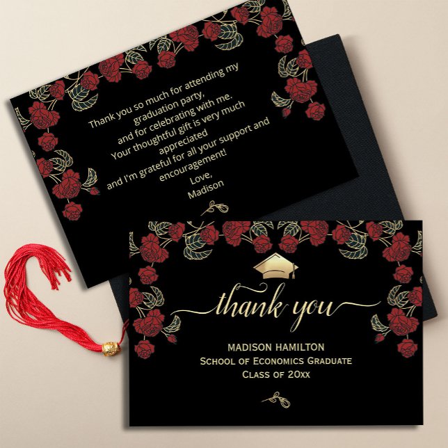 Cartões de agradecimentos de Graduação Dourada Ver ("Make every 'thank you' a work of art! Our gorgeous graduation thank you cards feature a stunning)