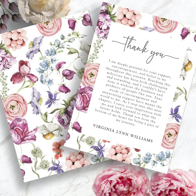 Cartões de agradecimentos de Graduação Floral Eleg (Elegant Floral Watercolor Graduation Thank You Card by Painted Paperie
)