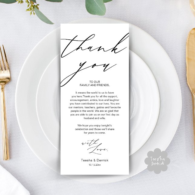 Cartões de agradecimentos de Janto de Casamento Mo (Modern Wedding Rehearsal Dinner Thank You Card in Black and white)