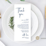 Cartões de agradecimentos de Janto de Definição de<br><div class="desc">Este é o Place Setting Obrigado Cards, em moderno roteiro romântico clássico, no tema Marinho Blue. Compartilhe o amor e mostre seu apreço aos seus convidados, quando eles sentarem em seu assento e lerem esse obrigado encantador personalizado que você coloca com o cartão de ajuste. É uma maneira maravilhosa de...</div>