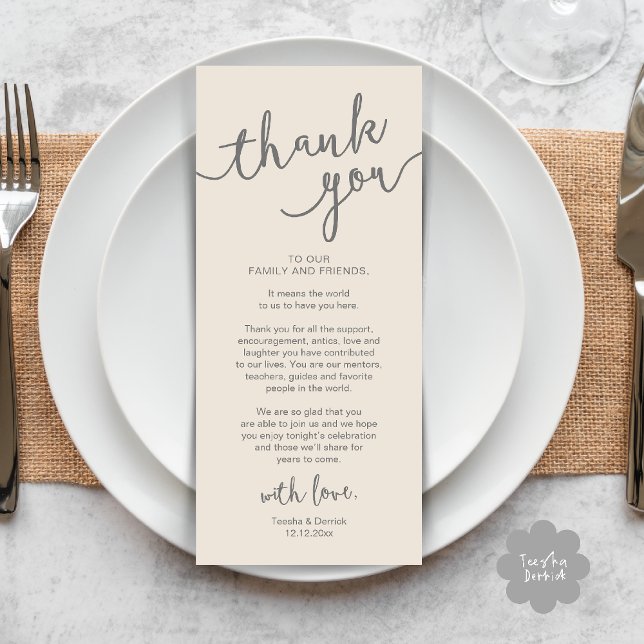 Cartões de agradecimentos de Janto de Definição do (Rustic Wedding Place Setting Rehearsal Dinner Thank you Card Plate Decor Cream Grey)